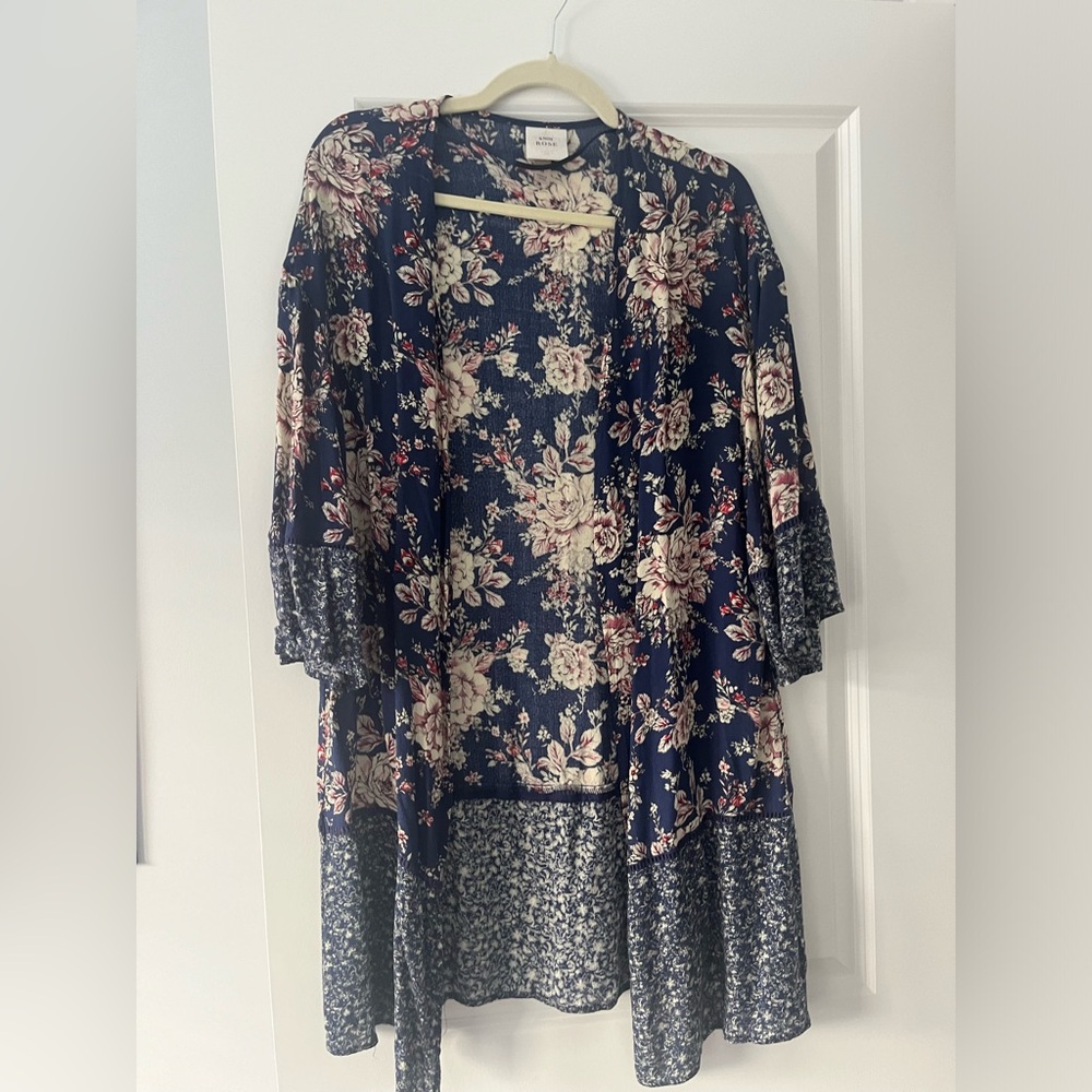 Knox Rose Navy Floral Layered Open Cardigan